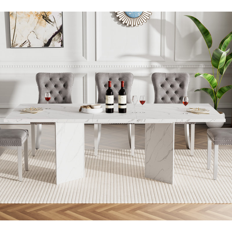 62.99"-78.7" Extendable Dining Room Table For 6 8 10, Modern White Farmhouse Kitchen Expanding Table, Long Large Expandable Dining Room Conference Tables For Home Office