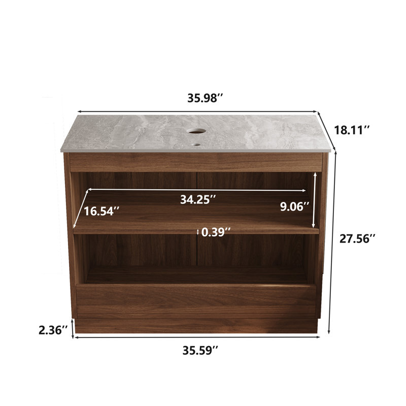 36" Walnut Freestanding Bathroom Vanity Cabinet With Countertop, No Sink, Walnut