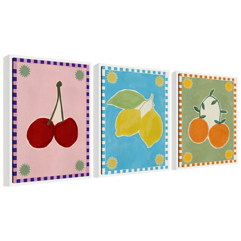 Ensemble d'art mural sur toile encadré «Lush Duo 1 Cherry Lemon and Orange» par Shatha Al Dafai