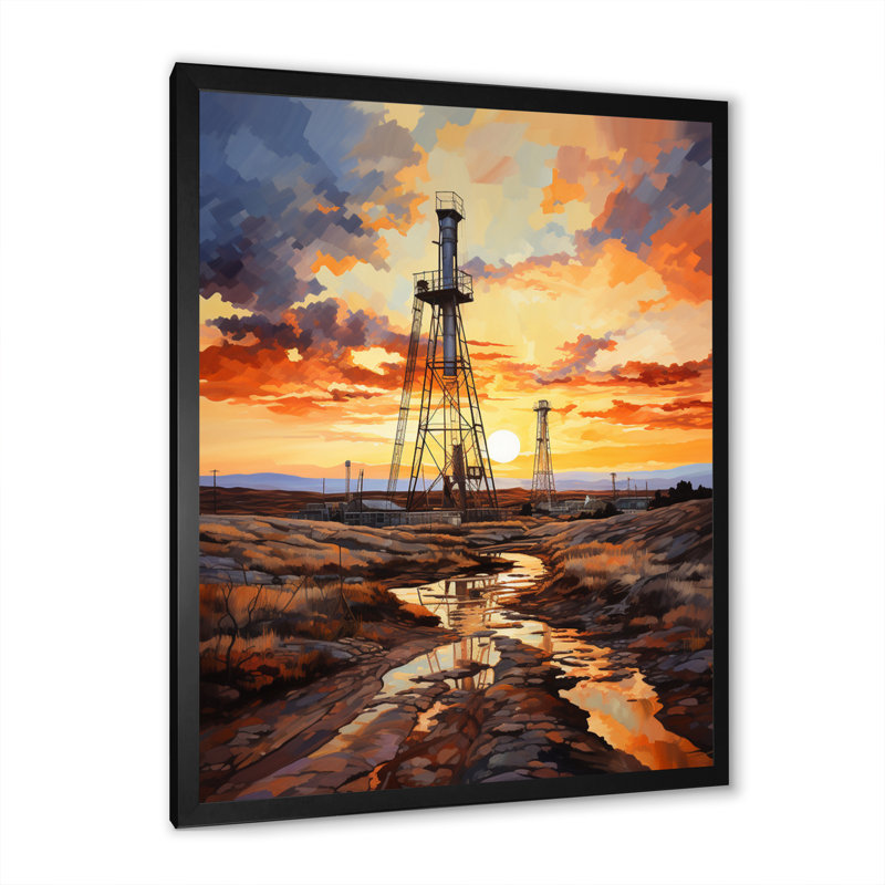 «Orange Oil Rigs Resilient Rig», reproduction sur toile, Cadre photo noir, H 20 po x l 12 po x P 1 po