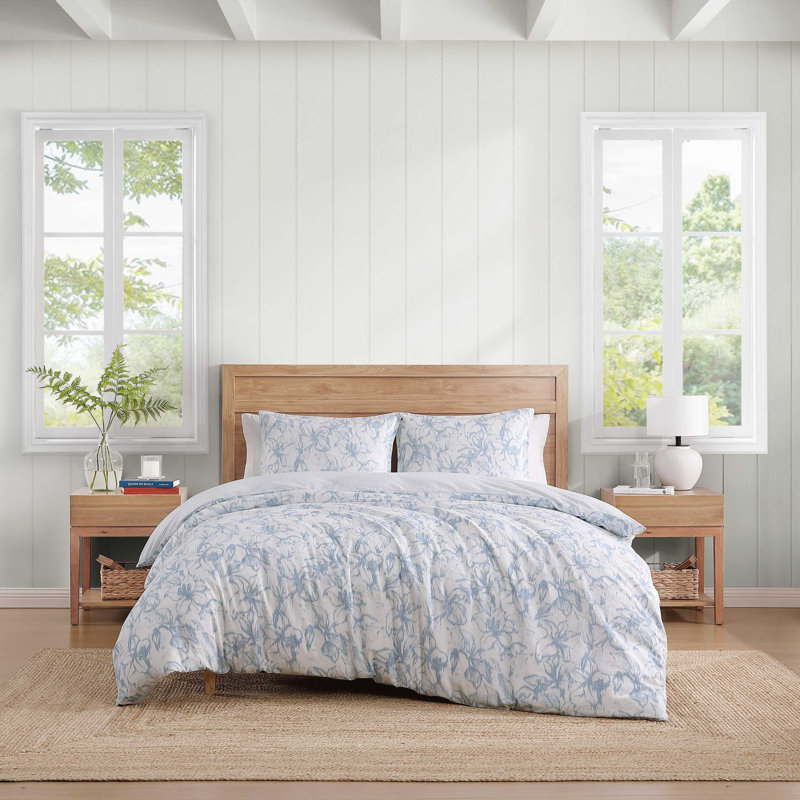Tommy Hilfiger Ethereal Floral Cotton Blue Duvet Cover Set, King Duvet Cover + 2 King Shams