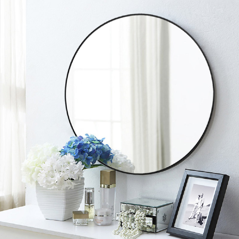 Baum Nordic Round Bathroom Framed Mirror Wall Hanging, 50cm H x 50cm W x 3.5cm D, Black
