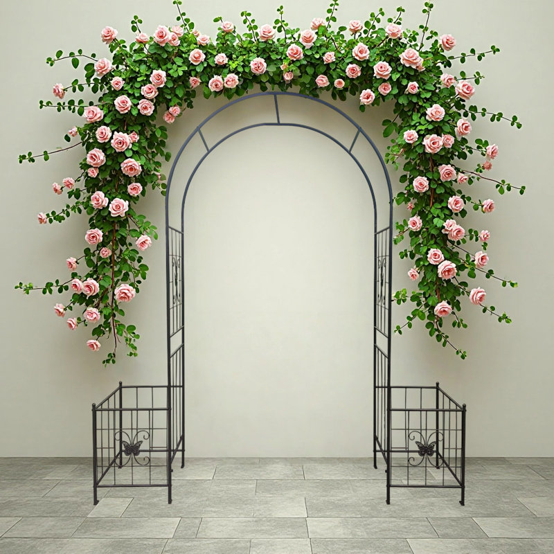 Treillis d'arche de jardin en métal durable pour plantes grimpantes et décorations de mariage en plein air, noir