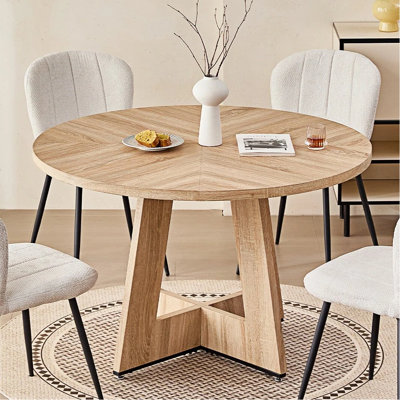 47" Round Dining Table for 4 6 People, [Fanned Base] [1.38" Thick Top] Farmhouse Wood Kitchen Table for Dining Living Room Home, Natural (only table)