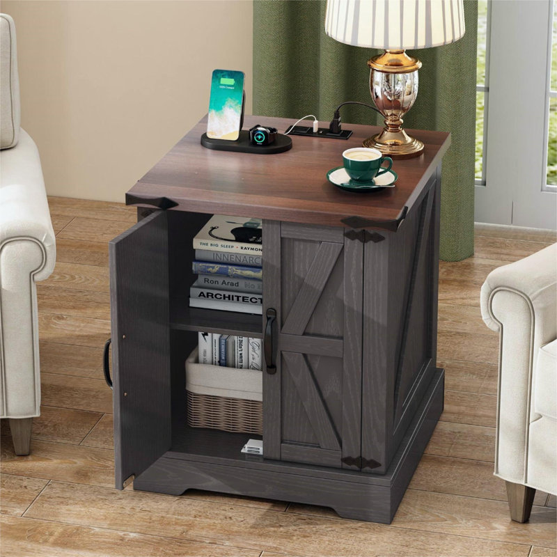 Table de chevet avec tablette réglable Farmhouse, Gris