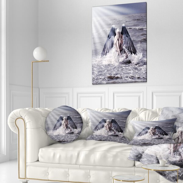 Ebern Designs Woman With Dark Angel Wings Modern Beach On Canvas Print ...