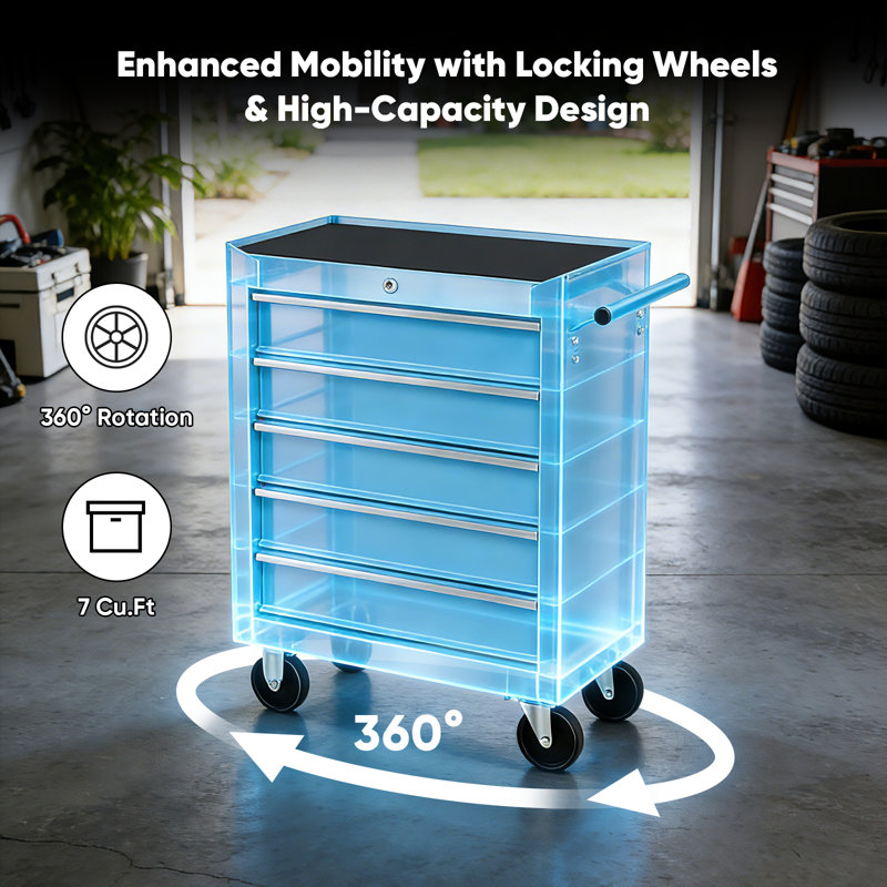 Armoire en acier robuste à 5 tiroirs verrouillables à 5 tiroirs pour garage et atelier