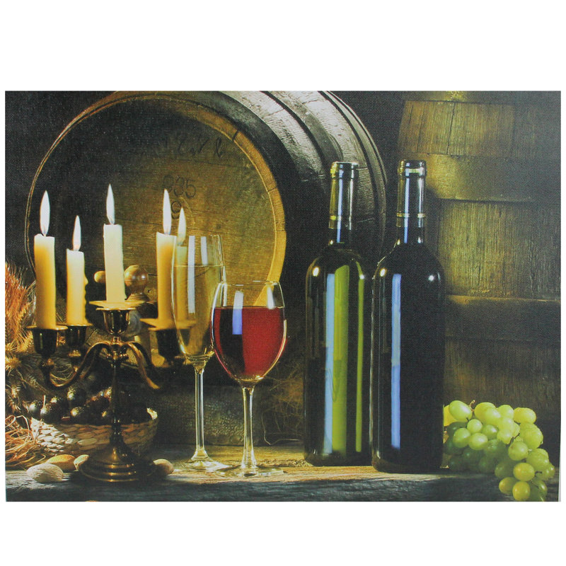 15.75" LED Lighted Flickering Candles and Wine Canvas Wall Art