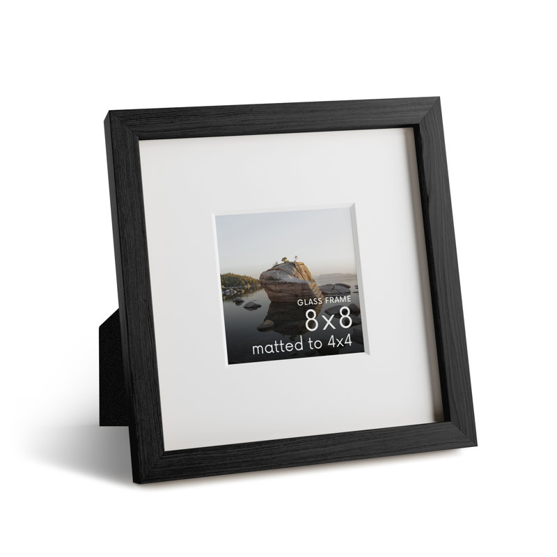 Cadre photo en bois massif avec verre, Noir, L 8 po x H 8 po