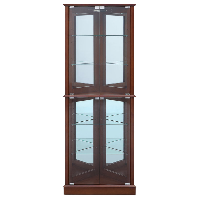 Vitrine de coin lumineuse H 72 po, Noyer
