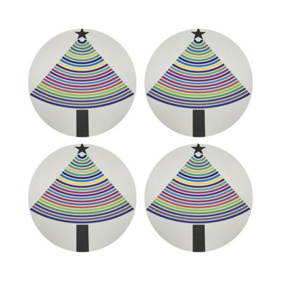 Christmas Tree Brights Vegan Leather Round Coasters