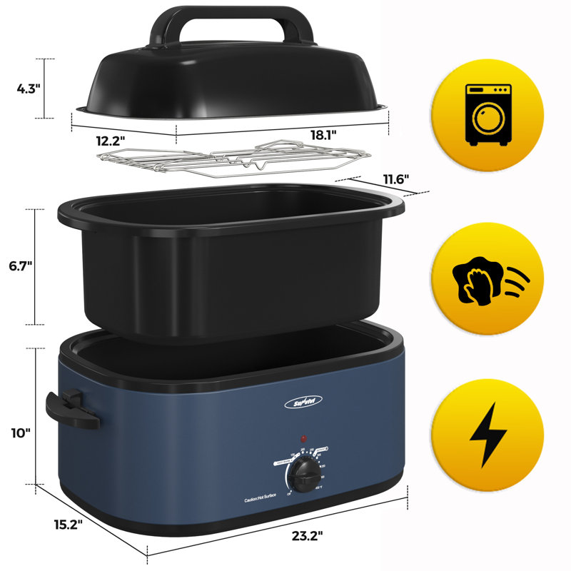 Sunvivi Electric Roaster Oven with Removable Pan, Blue, 24 quarts