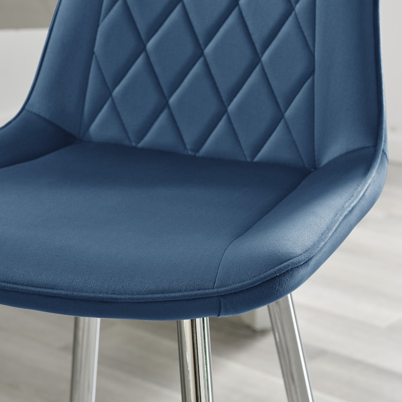 Palermo Velvet Modern Quilted Kitchen Breakfast Bar Stools - Upholstered Design, Silver, Navy