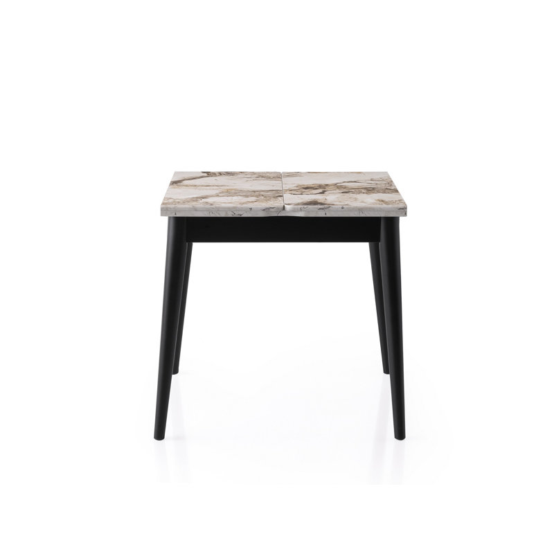 Table de salle à manger moderne extensible, blanc et marbre, 31,5 x 29,5 x 31,5 pouces (largeur étendue: 63,0 pouces) | 100% panneau de particules enduit de mélamine, pieds en plastique, capacité de charge de 220 lb | Élégant et fonctionnel pour les salles à manger