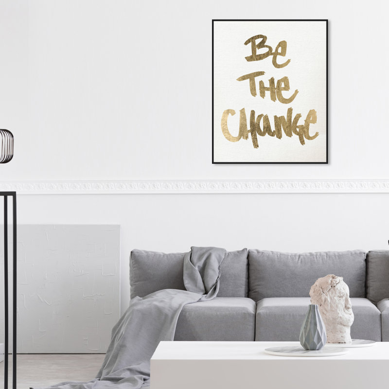 «Typographie and Quotes Be the change Snow», reproduction d'art textuel sur toile, H 36 po x l 30 po x P 1,5 po