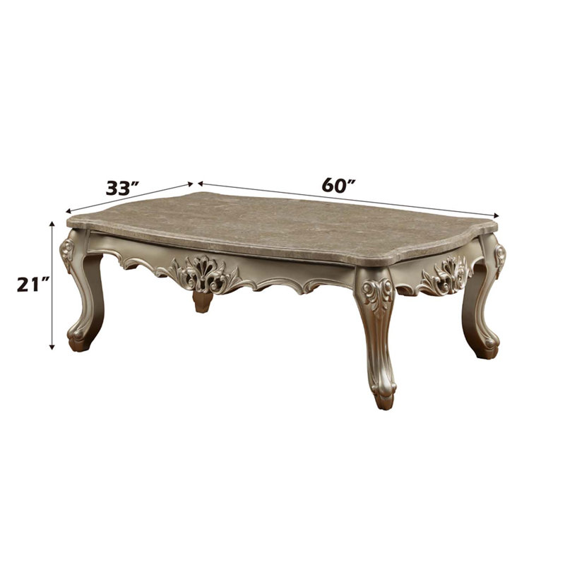 Table basse Ranita, plateau en marbre et finition champagne, H 21 po x L 60 po x l 33 po, Champagne