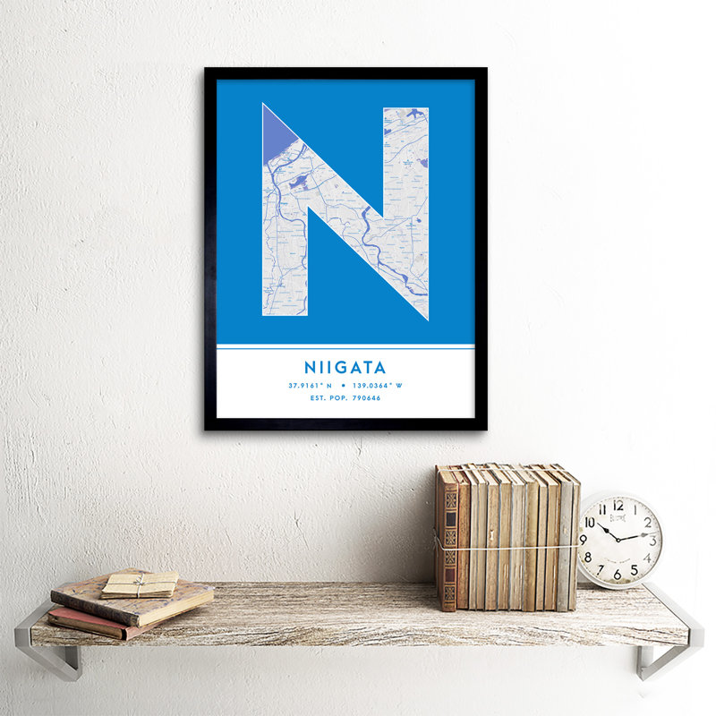 Niigata Japan City Map Blue - Single Picture Frame Typography
