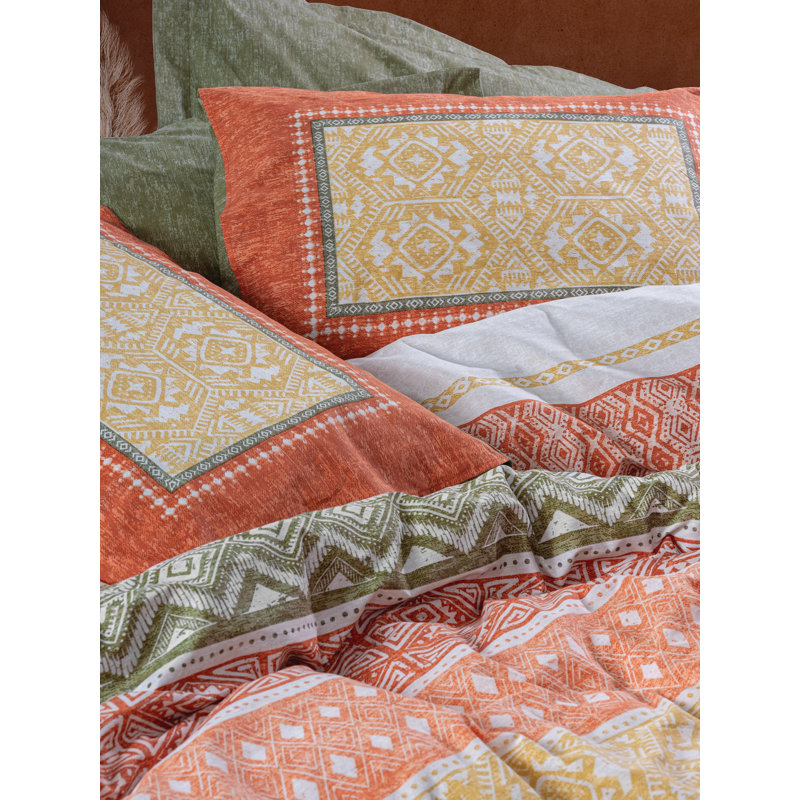 Ensemble de housse de couette 100% coton rouge / jaune / vert, Housse de couette 61 po x 87 po + 1 taie d'oreille