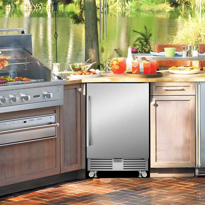 24“W 190 Cans Outdoor Stainless Steel Beverage Refrigerator with LED Lighting, Removable Shelves, and Temperature Memory - IPX4 Waterproof, Rust-Resistant, Built-In or Freestanding for Home/Commercial Use