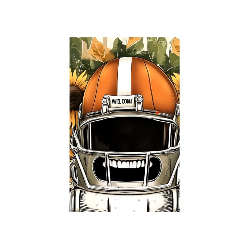 Caricature de drapeau de jardin à double face tournesol casque de football, 12 x 18 pouces