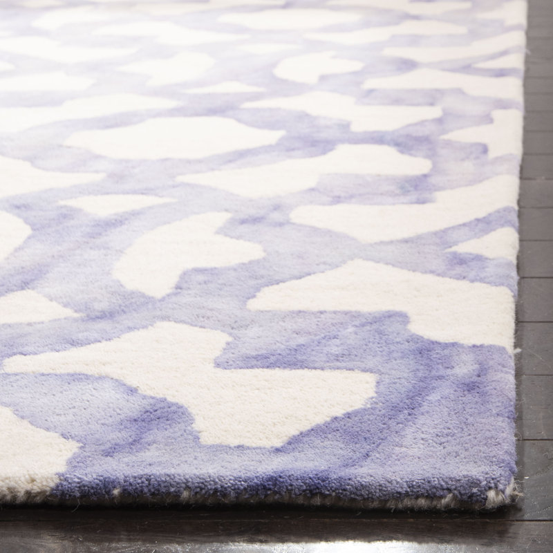 Amekia Hand Tufted Wool/Cotton Geometric Rug in Ivory/Blue, Rectangle 2' x 3'