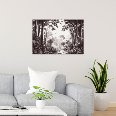 «Serene Jungle Path Serene Abstract Bird Forest Landscape», reproduction d'art murale