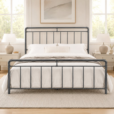 Brookhn Low Profile Open-Frame Metal Standard Bed with Headboard & Footboard