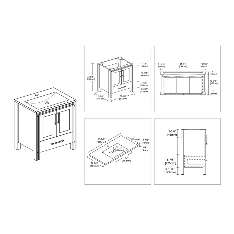 36'' Single Bathroom Vanity with Sink, Matte Grey