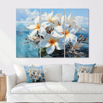 Golden Plumeria Radiance Flowers II - Ensemble de décorations murales Plumeria
