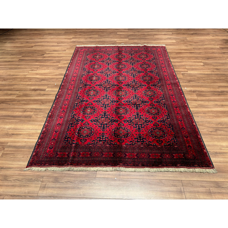 Tapis en laine et coton rouge noué à la main Original