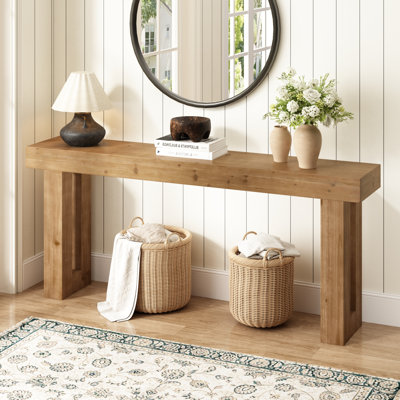 70"W Solid Fir Wood Console Table — Long Farmhouse Entryway & Sofa Table for Hallway, Foyer
