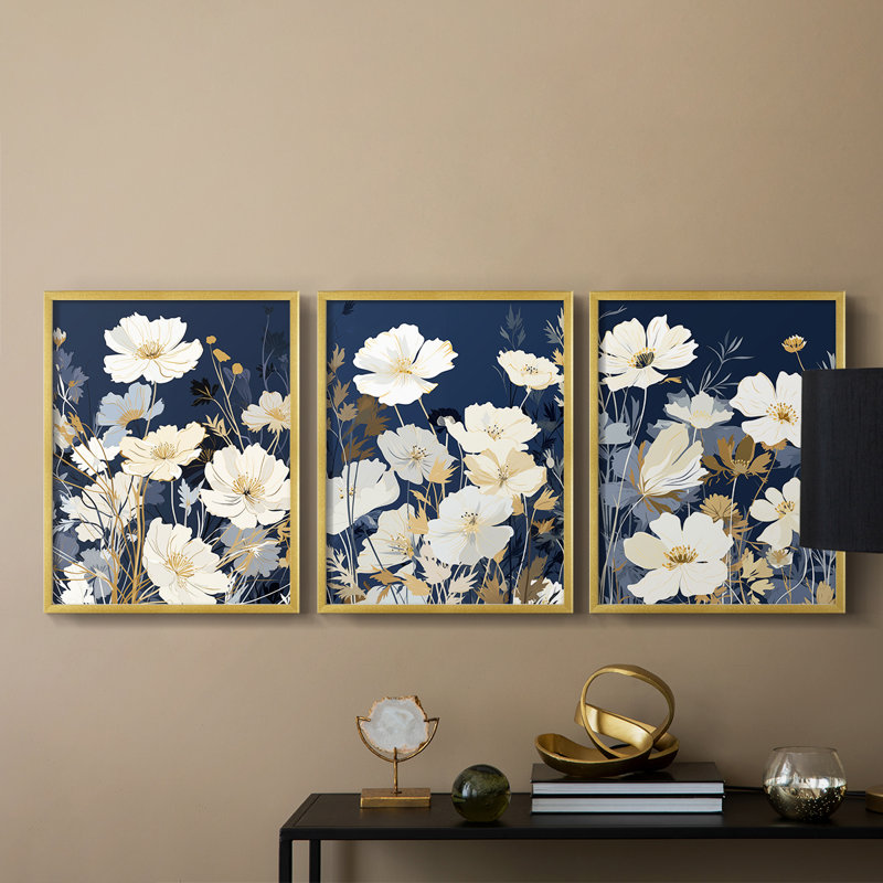 Série d'étude florale Cxxviii - ensemble de 3 estampes giclées encadrées - prêt à