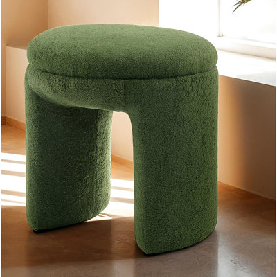 Tabouret décoratif contemporain à plateau rond de 1 pièce, avec housse en peau de mouton, structure en bois massif, pour espace de vie principal, 18 po x 18 po x 19,5 po, tissu de fabrication simple, installation