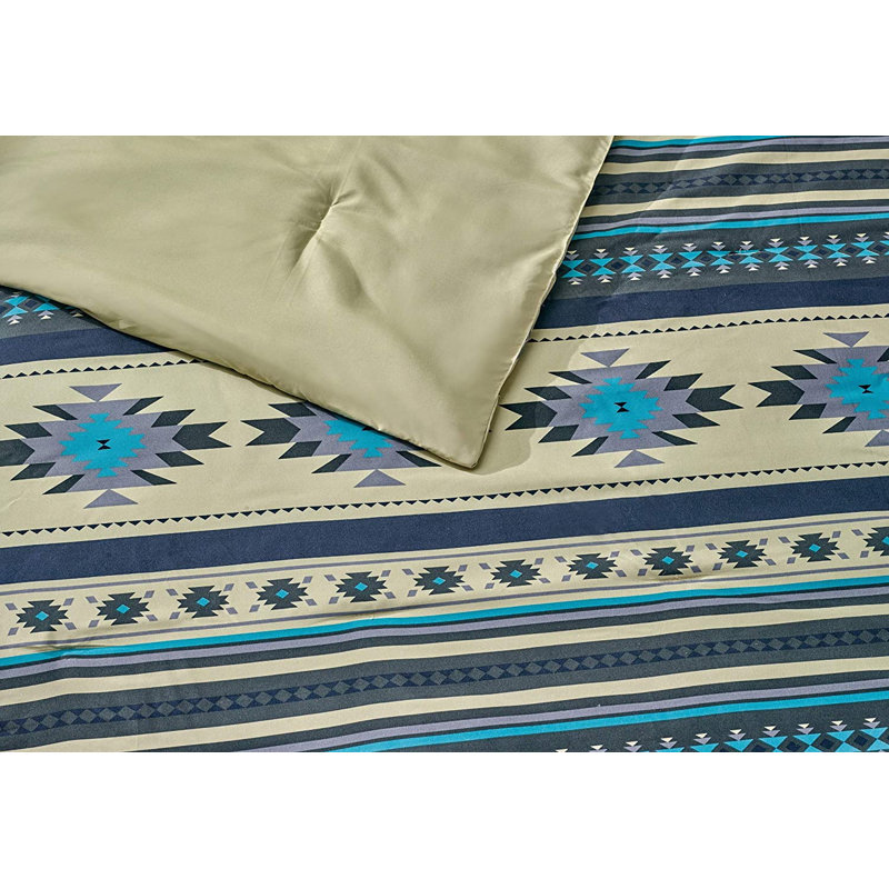Teal and Beige Southwestern Microfiber King Comforter Set