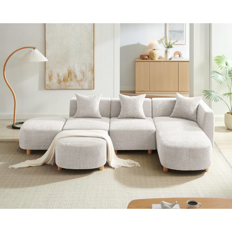  109.8'' Upholstered Boucle Sectional Sofa, Beige