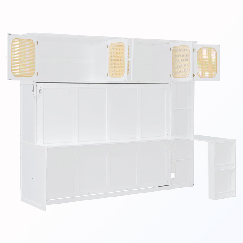 Lit escamotable double avec bureau et armoires, Blanc