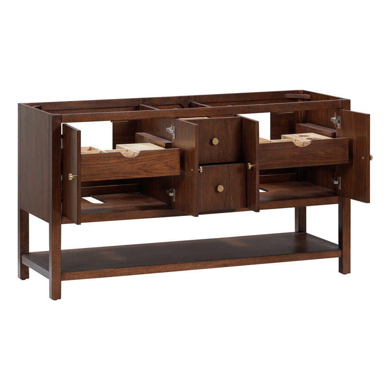 Zoe 60'' Double Bathroom Vanity Base Only in Walnut Finish