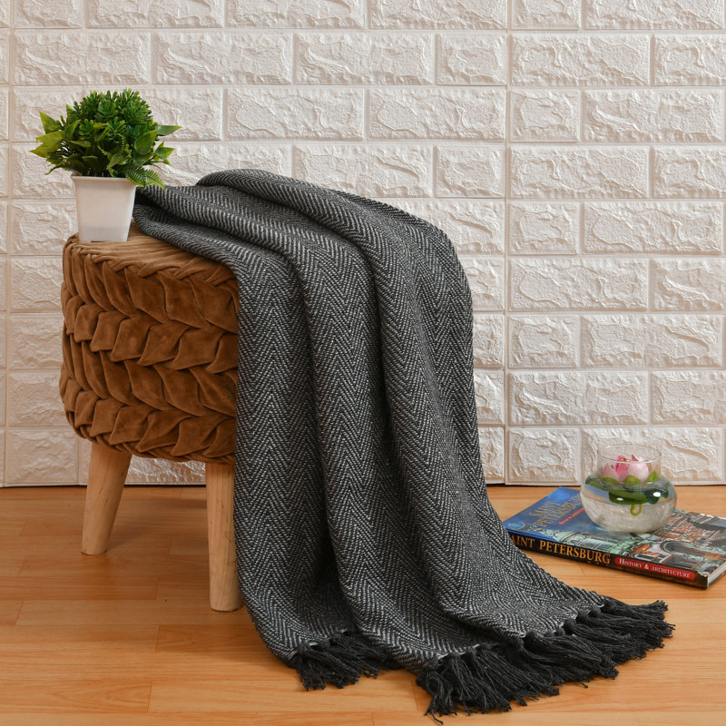 Mcmath Plain Weave / Muslin Throw Blanket, 229cm x 254cm, Grey Natural