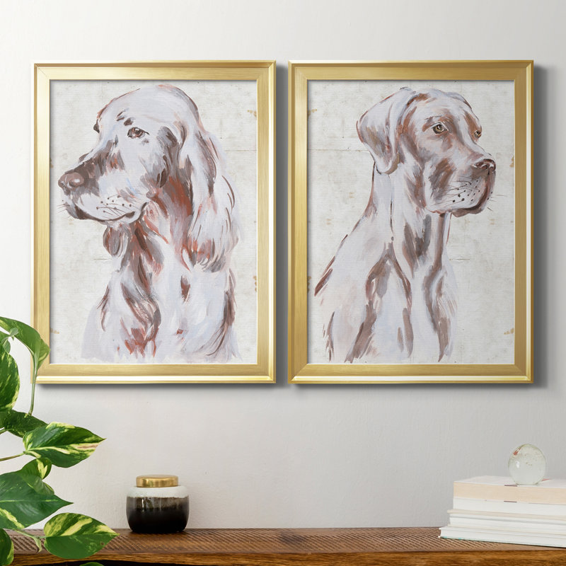 «Sitting Dog III», reproduction encadrée de qualité supérieure - prête à être accrochée, Or, H 36,5 po x l 53 po x P 1 po
