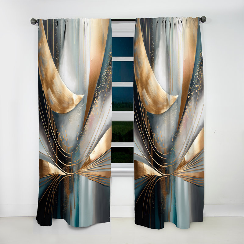Abstract Shapes And Lines V - Modern Curtain - Velvet Room Darkening - 1 panel, 52" W x 63" L