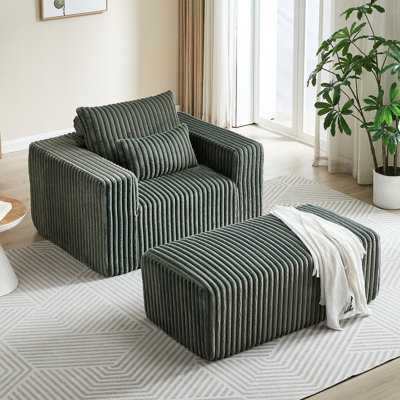Fauteuil-lit de salon Fluffy Modern - Velours côtelé de 62,5 pouces avec repose-pieds amovible