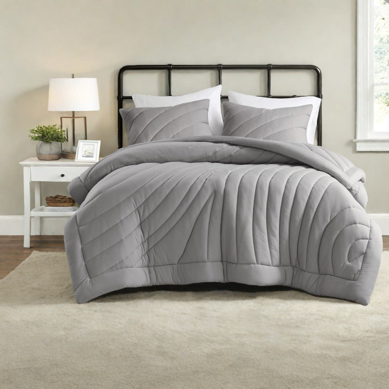 Modern Gray King/cal King Bedding Sets, Puffy Comforter & 2 Shams, Polyester Jersey