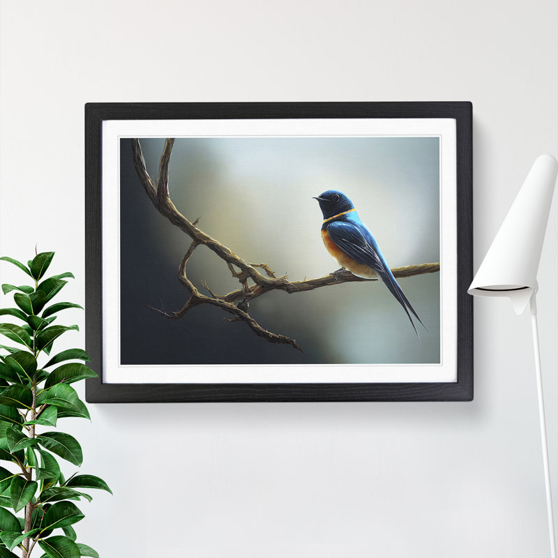 XH1022-8990X The Riveting Swallow Bird - Single Picture Frame Print, Black, 46cm H x 64cm W x 2cm D