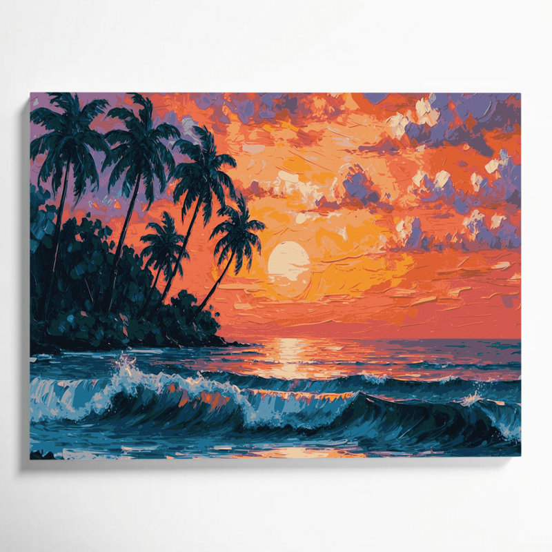 Hawaiian Tropical Sunset Orange Canvas Wall Art, 24" H x 36" W