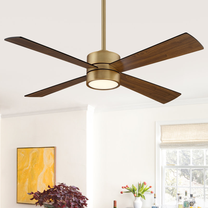 Camran 52'' Brushed Brass Dimmable Ceiling Fan with LED Lights and Remote Control 6 Speeds Reversible DC Motor Timer Memory