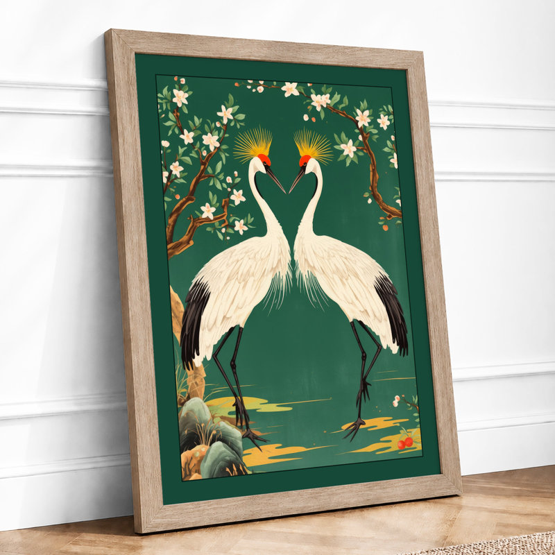 Cranes in Bloom Japandi - Framed Print, A1 - 84.1 x 59.4 cm, Oak
