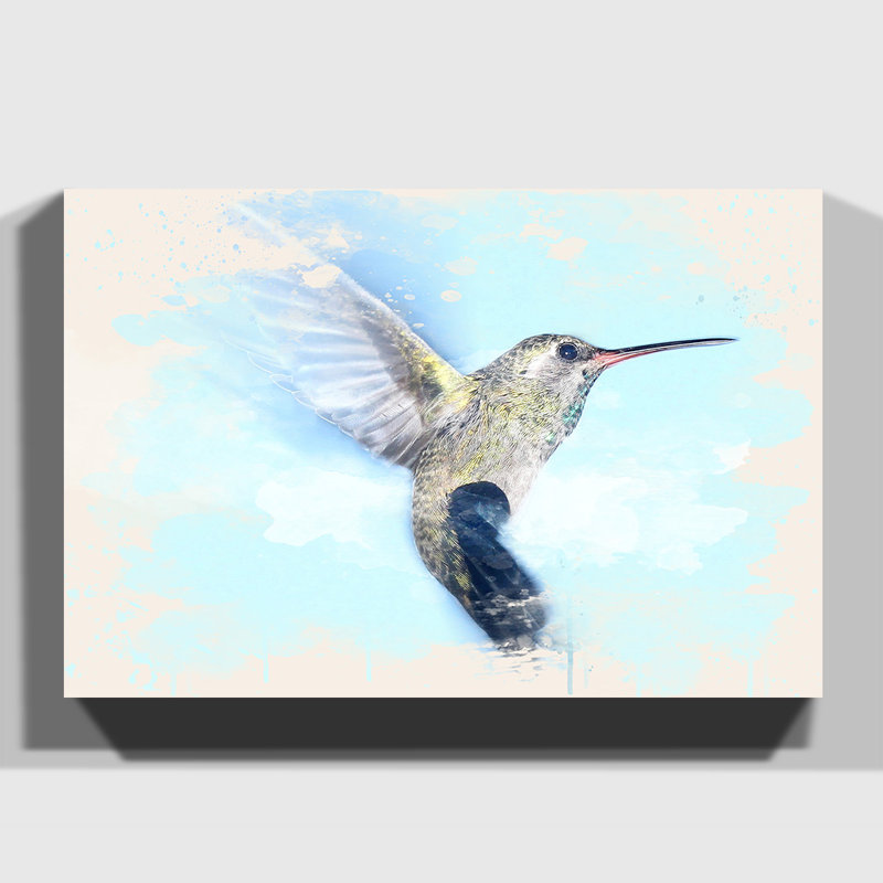 Flying Hummingbird Bird (2) Painting on Canvas - Wrapped Canvas, 50cm H x 76cm W