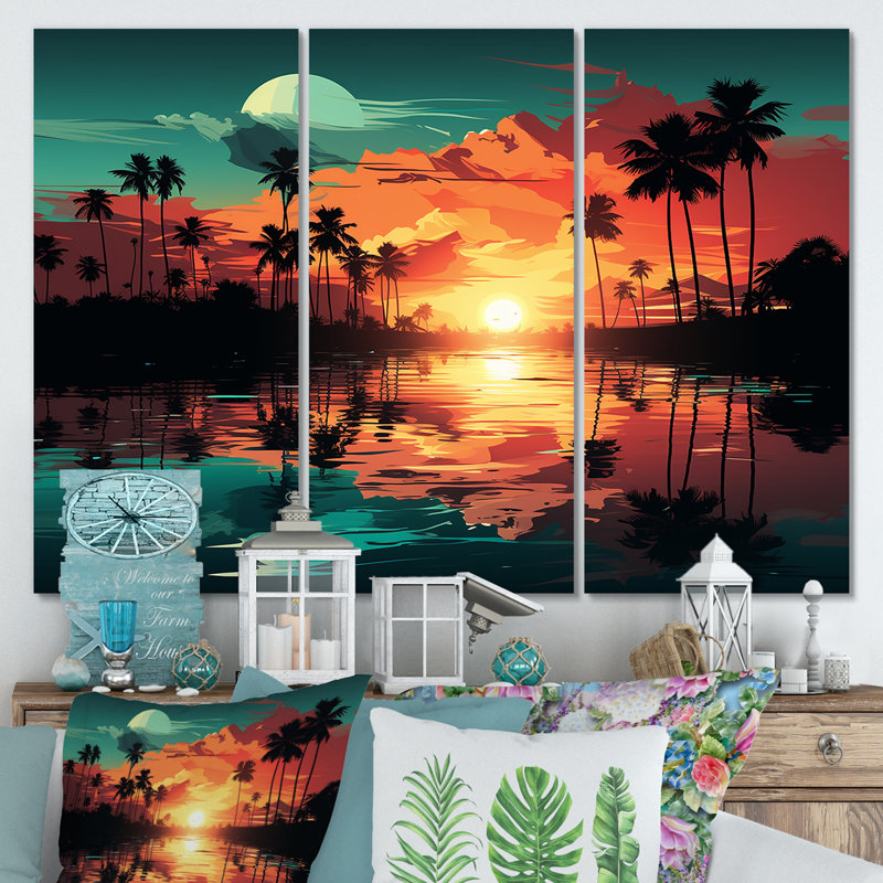 Coucher de soleil orange «Bold Landscape II - Coastal Sunset», art mural, Toile tendue, H 28 po x l 36 po x P 1 po