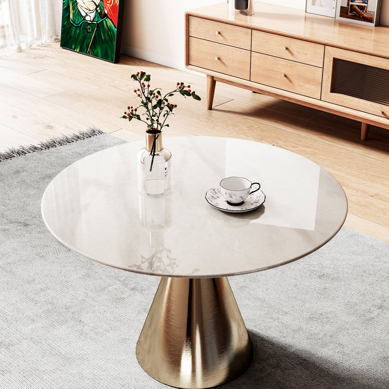Plateau de table rond en verre trempé de 36 po avec motif en marbre, H 0,31 po x L 36 po x l 36 po, Gris