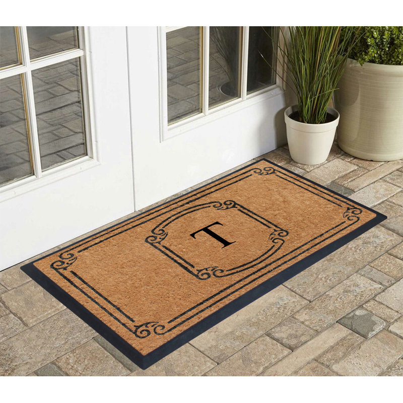 Fabrizia Natural Coir Monogrammed 48" x 30" Non-Slip Outdoor Door Mat, T